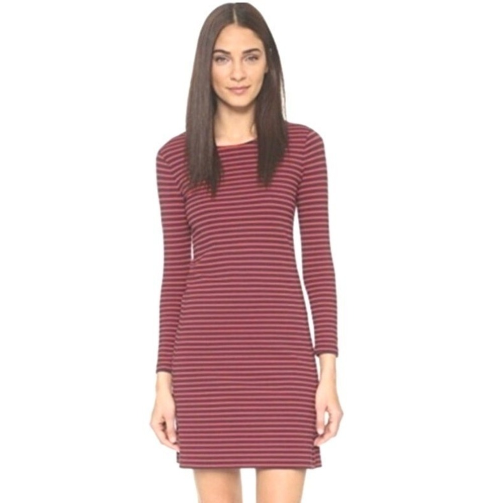Madewell Mini Dress Shift Long Sleeve Striped Knit Crew Neck Red Navy Women XS